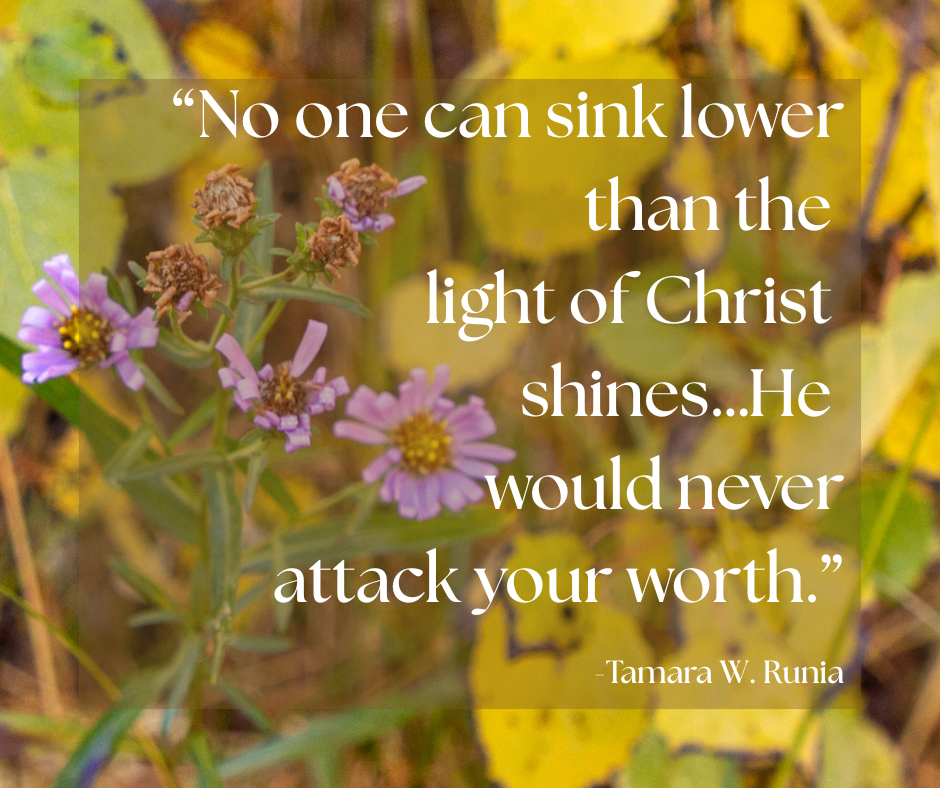 Quote image," No one can sink lower than the light of Christ Shines...He would never attack your worth."
